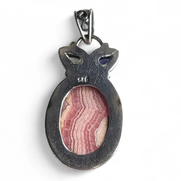 Sterling Silver Rhodochrosite with Amethyst and Peridot Pendant - Picture 4 of 8